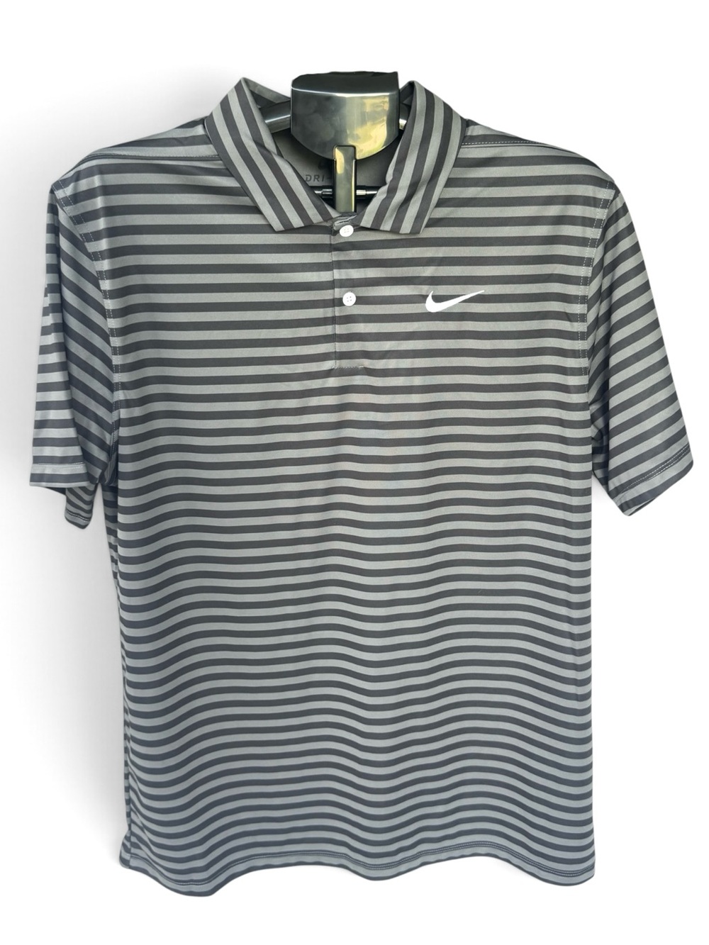 104. Nike Gray and Charcoal Striped Polo Shirt